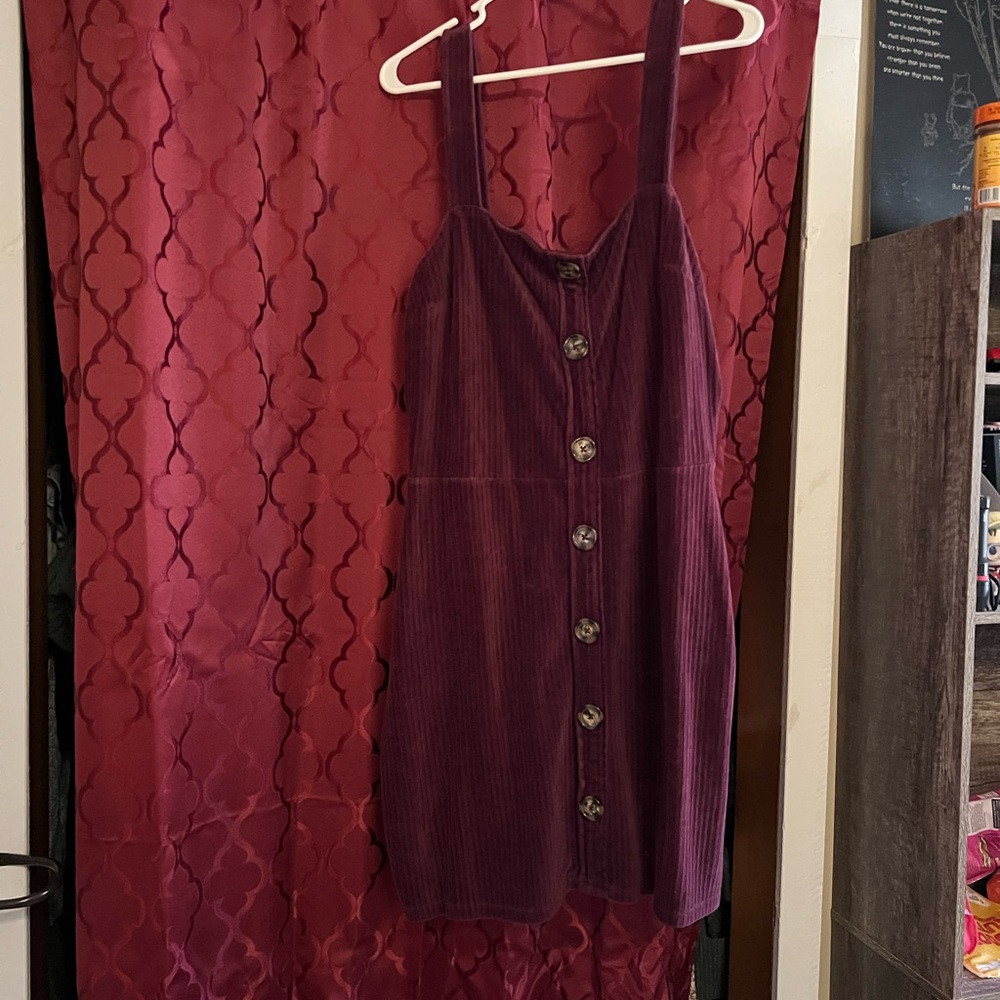 Elegant Purple Corduroy Dress with Buttons